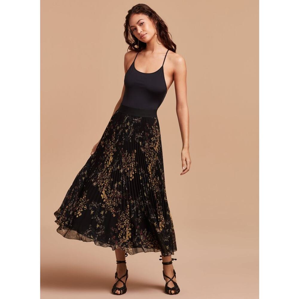 Aritzia Wilfred Terre Pleated Maxi Skirt Floral Black Size XXS